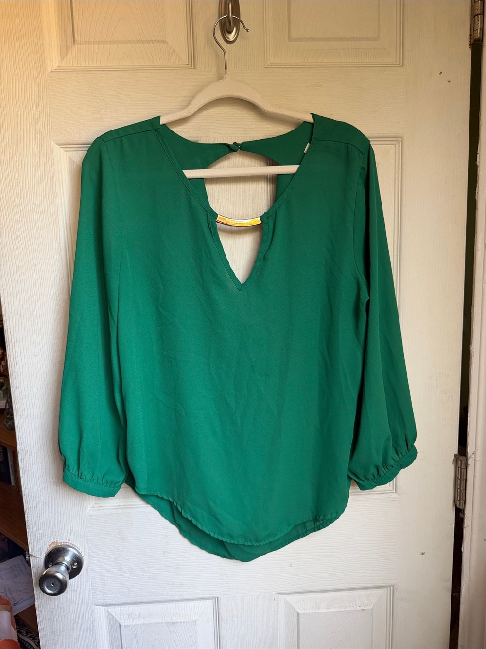 meraki Emerald Green V-Neck Keyhole Blouse